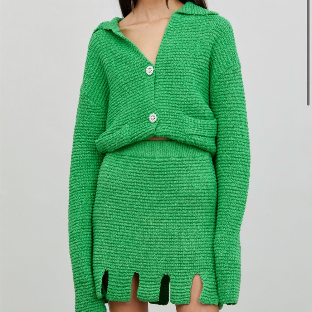 Source Unknown | Cardigan & Cutout Skirt |Parakeet